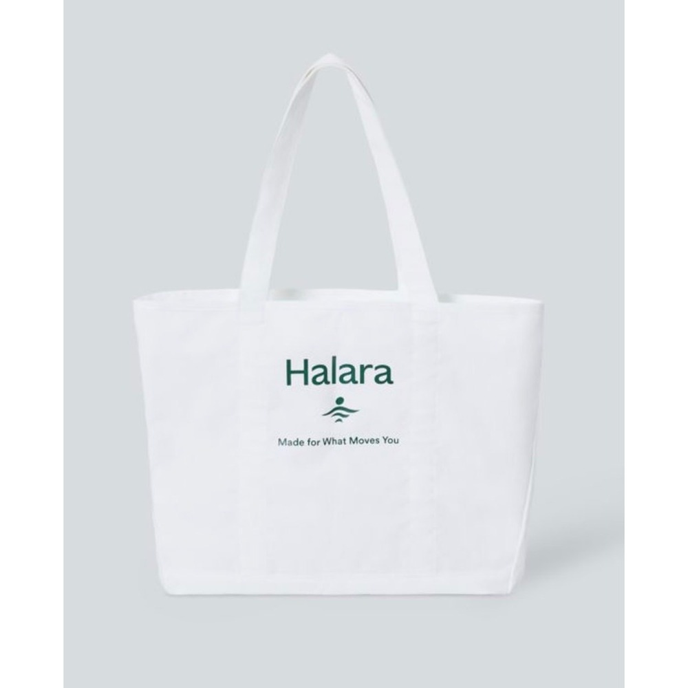 Halara White Canvas Tote Bag Logo Graphic Shoulder Bag Gym Grocery Shopper NEW